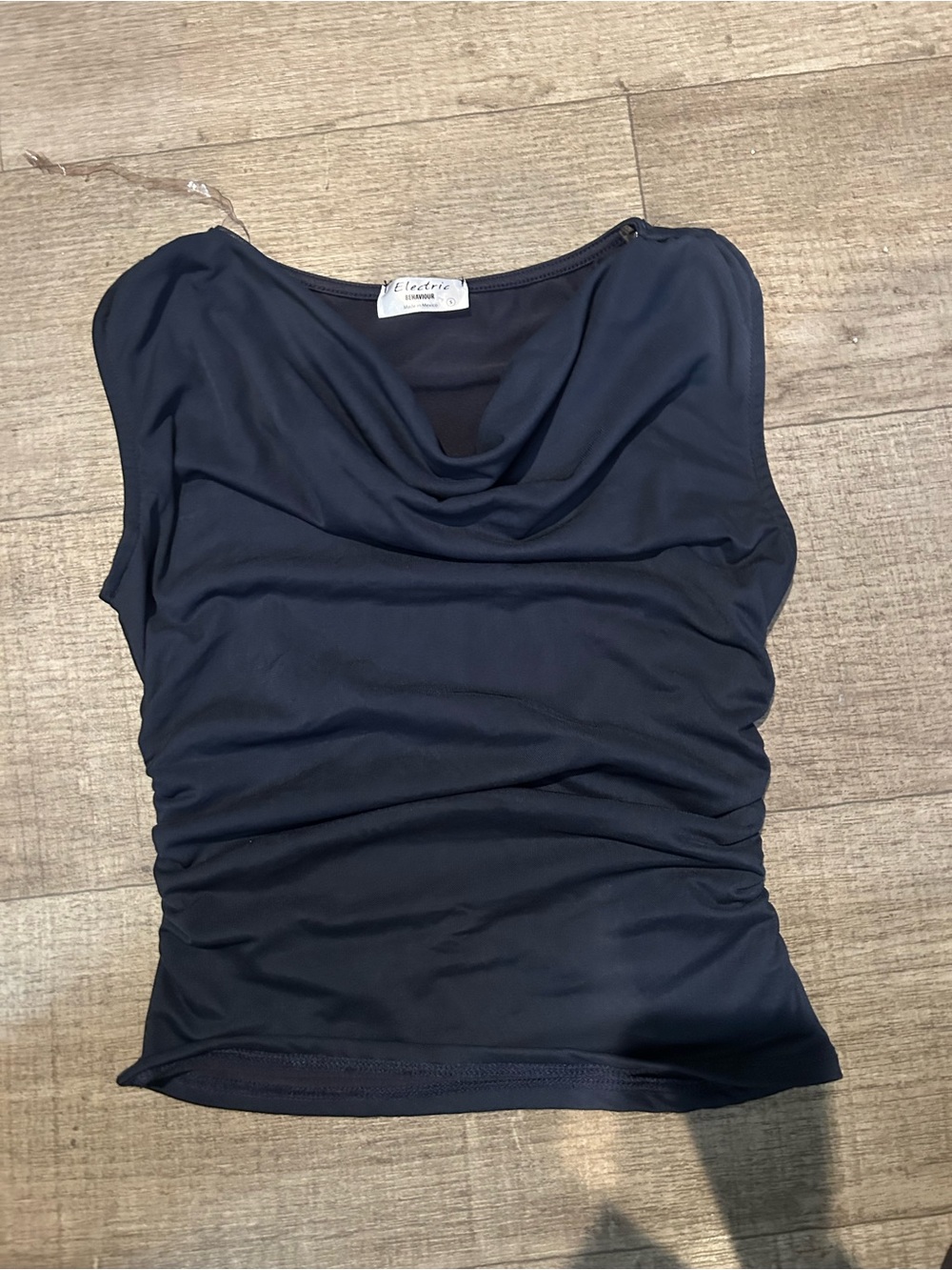 Electric behavior Navy Cowl Neck Ruched Tank